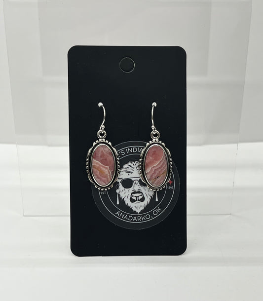 Rhodochrosite and Sterling Silver Oval Shaped Earrings