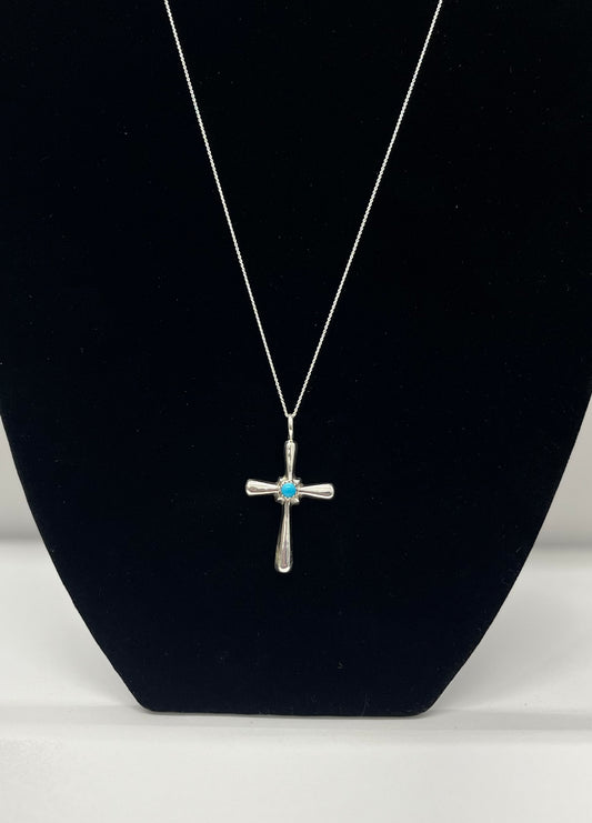 Turquoise and Sterling Silver Cross Pendant with chain