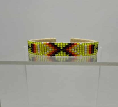 Beaded Cuff Bracelet; Neon Yellow