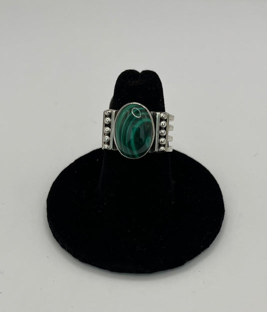 Malachite and Sterling Silver Ring Size 6.5