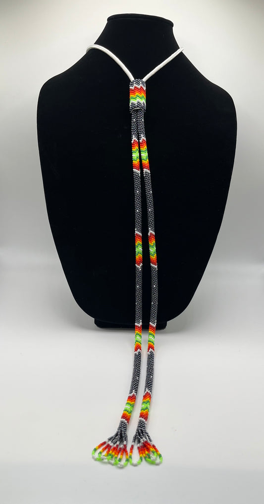 Beaded Bolo Tie; Gun Metal Grey