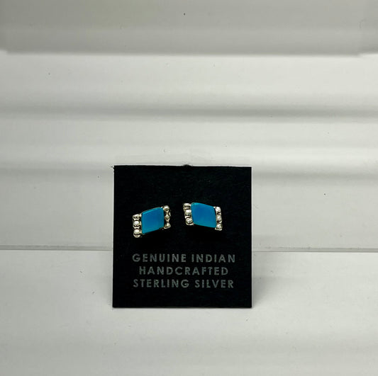 Petite Turquoise and Sterling Silver Square Stud Earrings