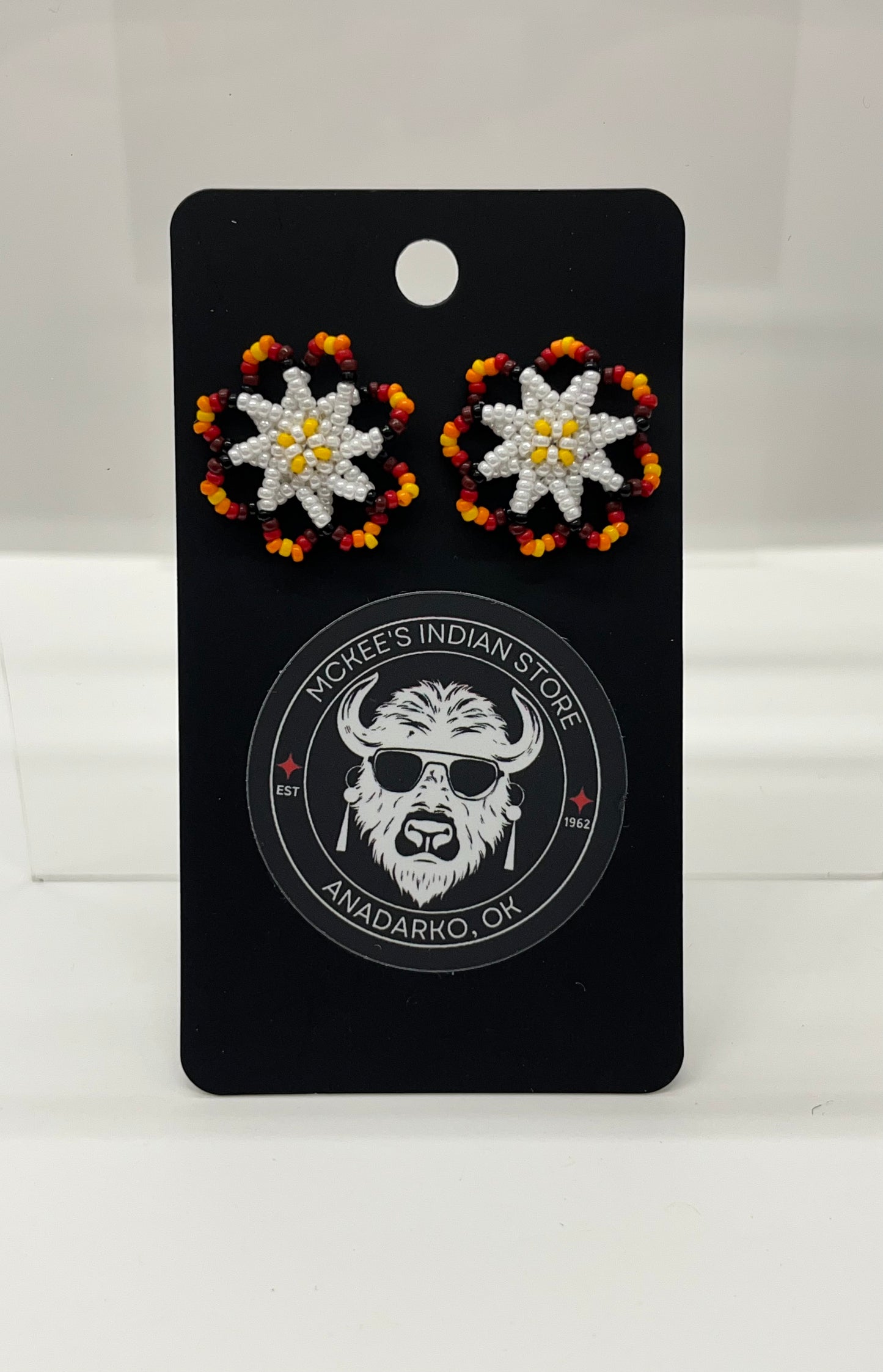 Beaded Floral Earrings; White