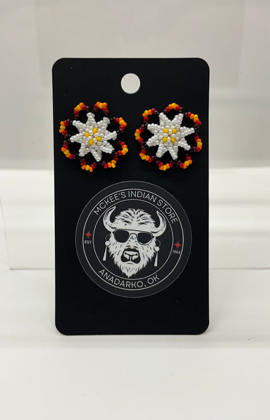 Beaded Floral Earrings; White