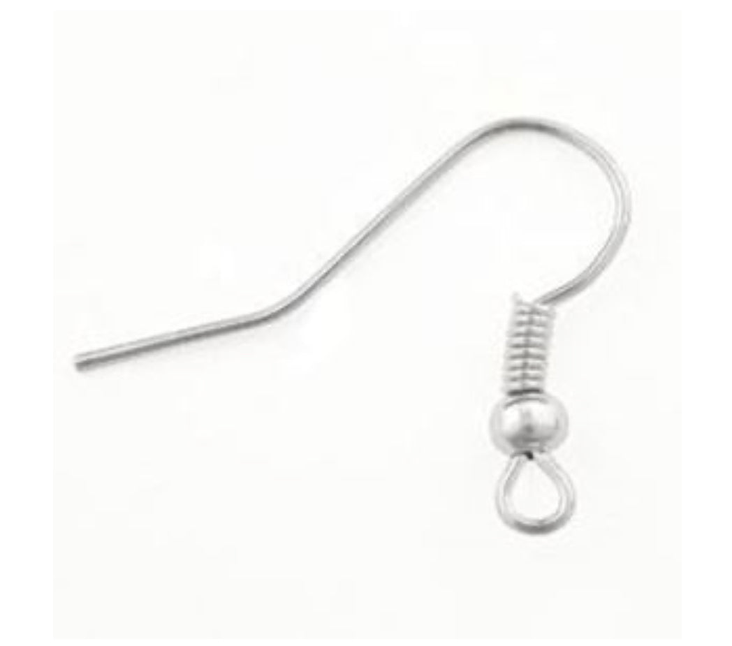 Silver Plated French Ball and Coil Ear Wire per pair