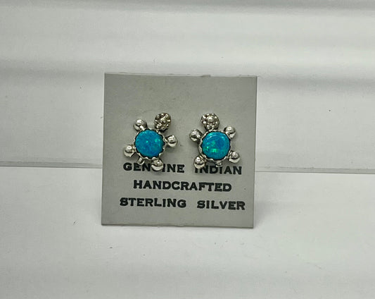 Small Opal and Sterling Silver 🐢 Turtle Earrings