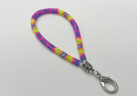 Beaded Wristlet Keychain; Lavender with Neon Accents