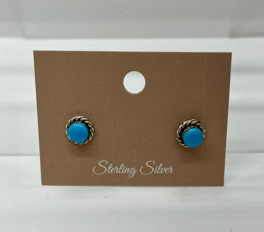 Small Turquoise and Sterling Silver Round Shaped Earrings