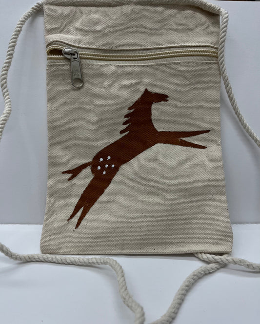 Hand Painted Canvas Crossbody Bag; Ledger Style Horse (various colors)