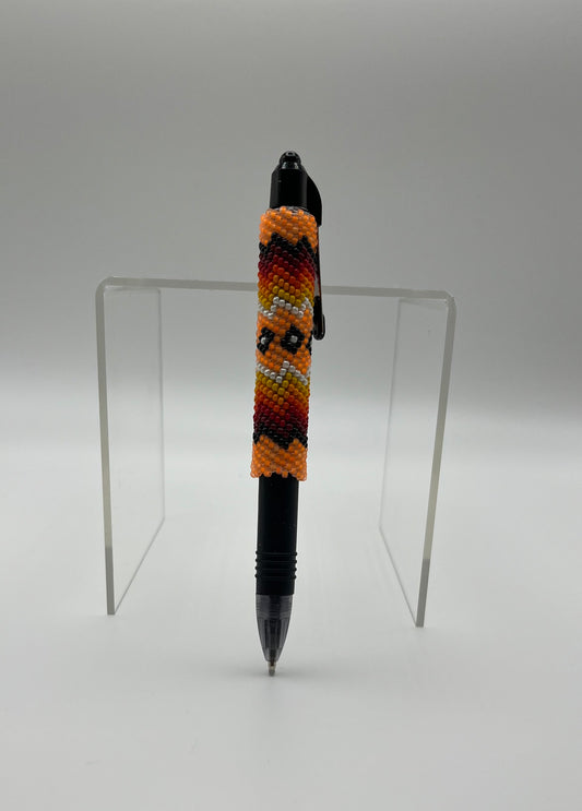 Beaded Pen; Orange with Floral Detail