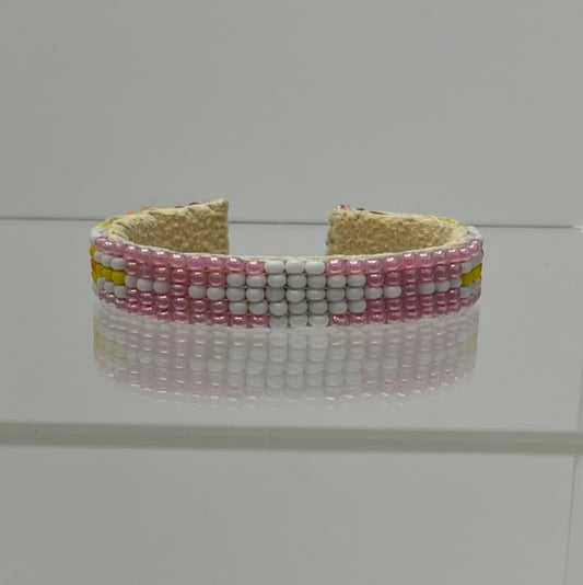 Beaded Baby Cuff Bracelet; Pink and White