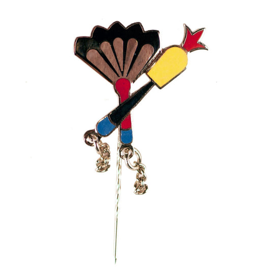 Fan and Gourd Stickpin; Cloisonné