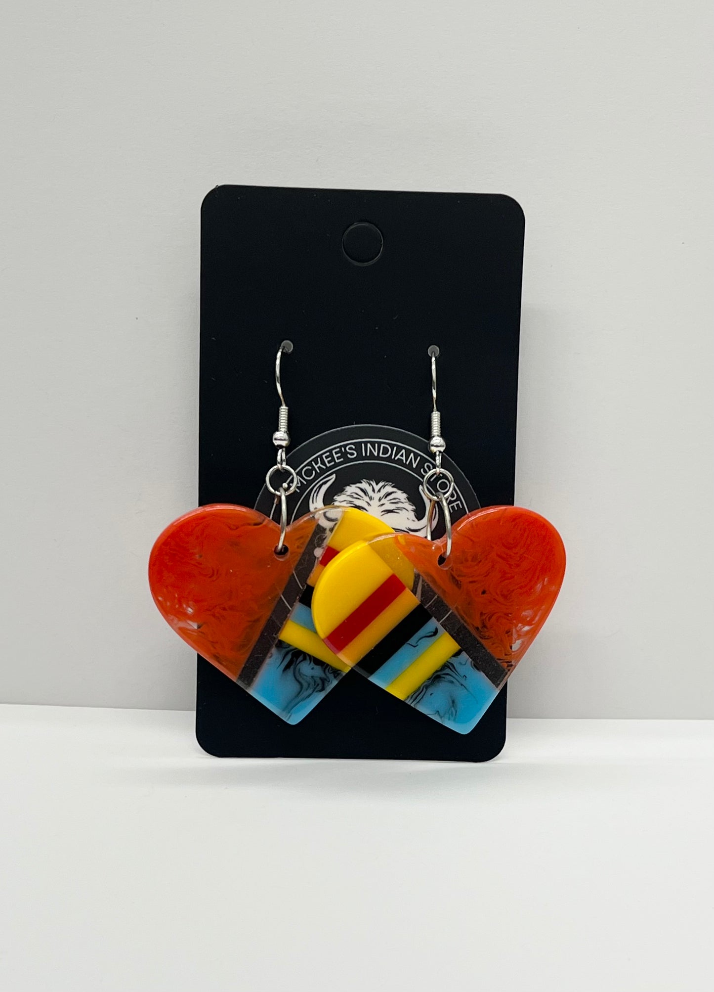Heart Shaped Inlay Earrings; Orange