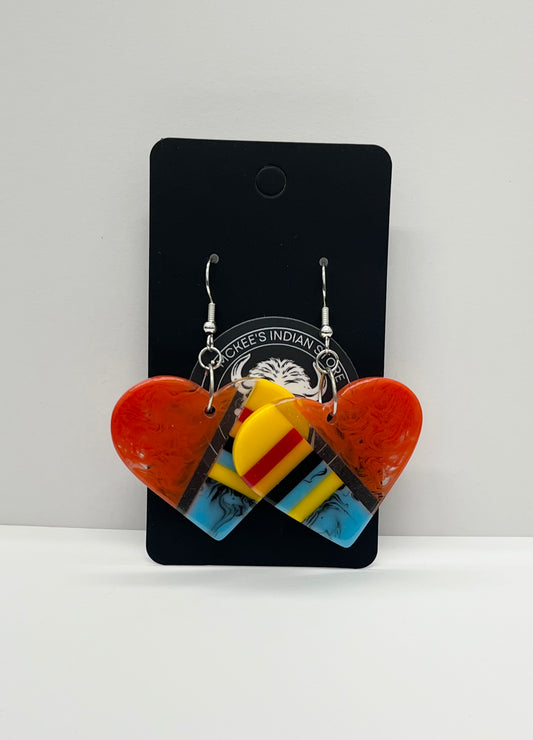 Heart Shaped Inlay Earrings; Orange