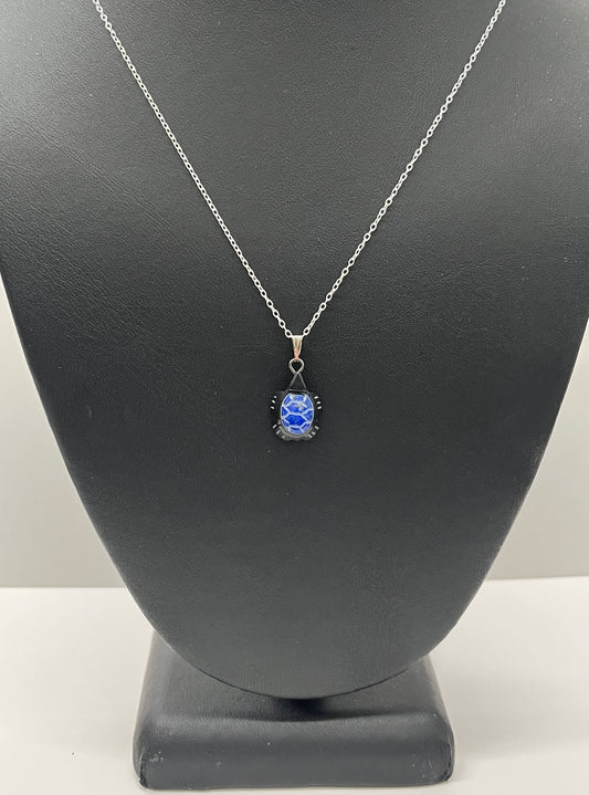 Lapis Lazuli Turtle Pendant with Sterling Silver Chain