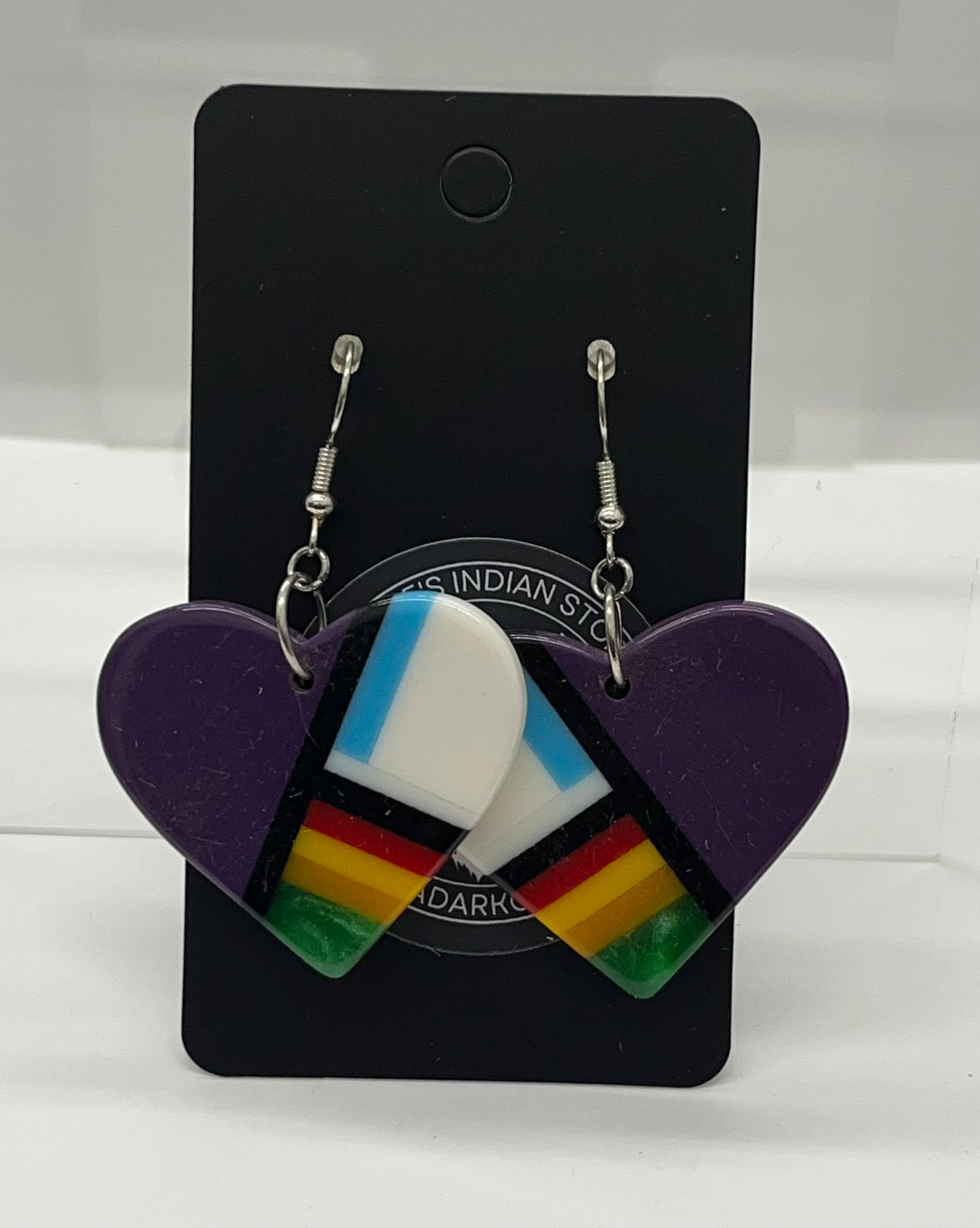 Heart Shaped Inlay Earrings; Purple