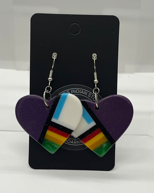 Heart Shaped Inlay Earrings; Purple
