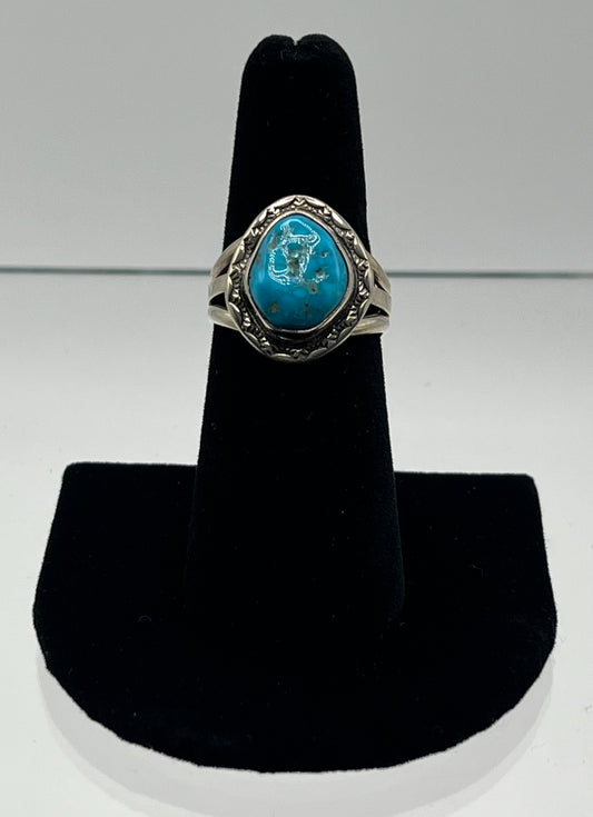 Blue Turquoise and Sterling Silver Ring; Size 7