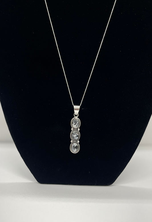 White Buffalo Turquoise and Sterling Silver 3 Tiered Pendant with chain