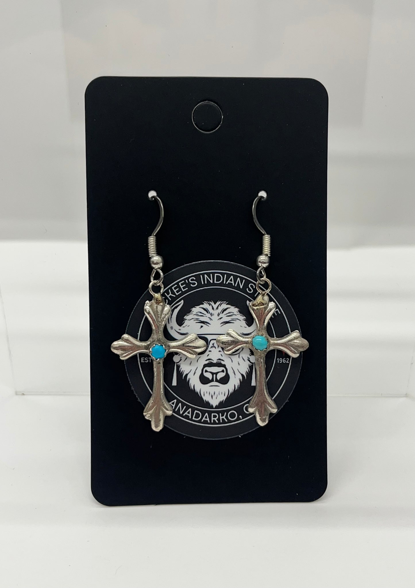 Turquoise and Sterling Silver Cross Earrings
