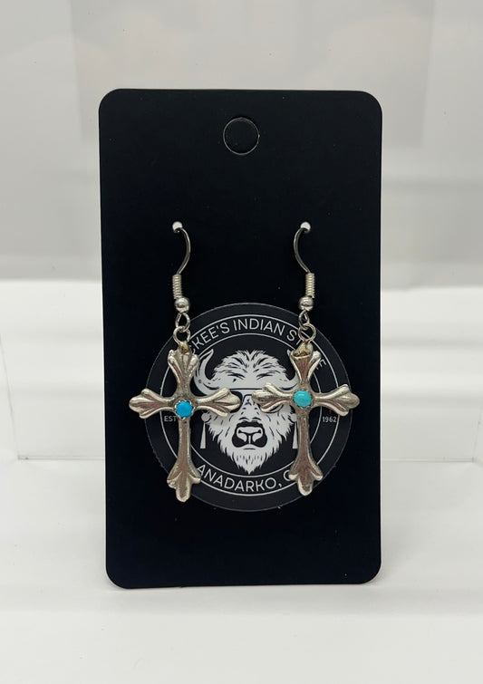 Turquoise and Sterling Silver Cross Earrings