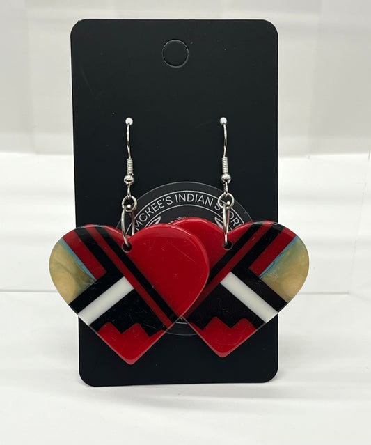 Heart Shaped Inlay Earrings; Red