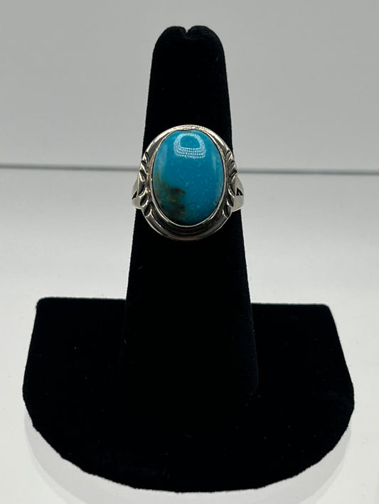 Blue Turquoise and Sterling Silver Ring; Size 7.25