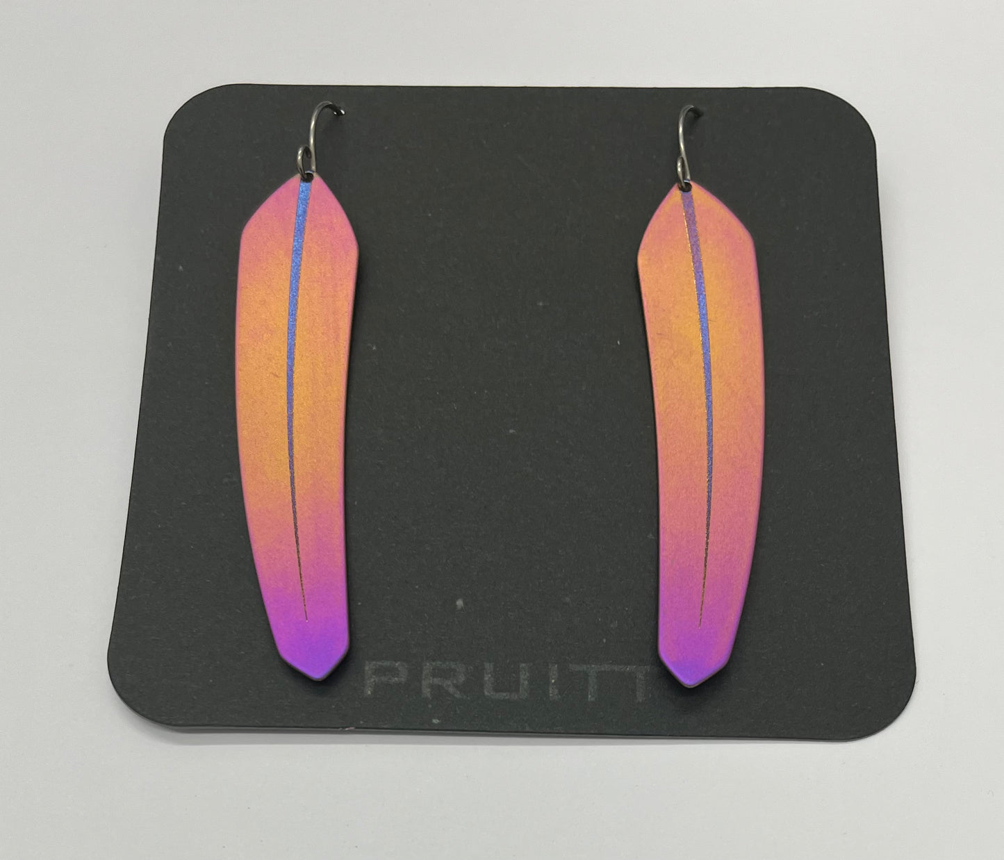 Pat Pruitt Titanium Large Feather Earrings Coral and Pink