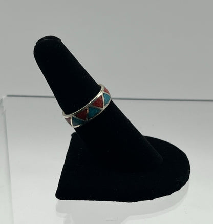 Turquoise, Coral and Sterling Silver Band