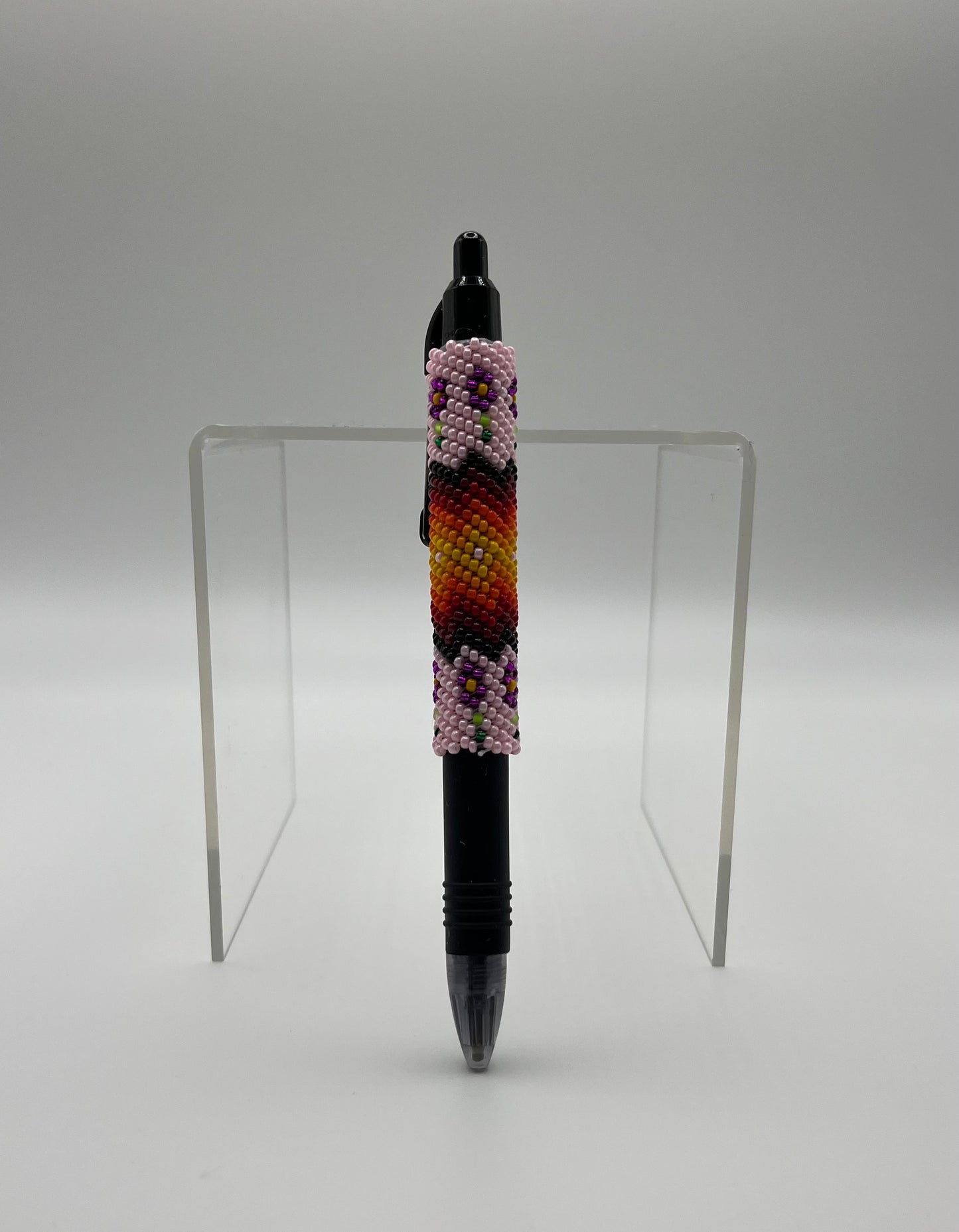 Beaded Pen; Light Pink with Floral Detail