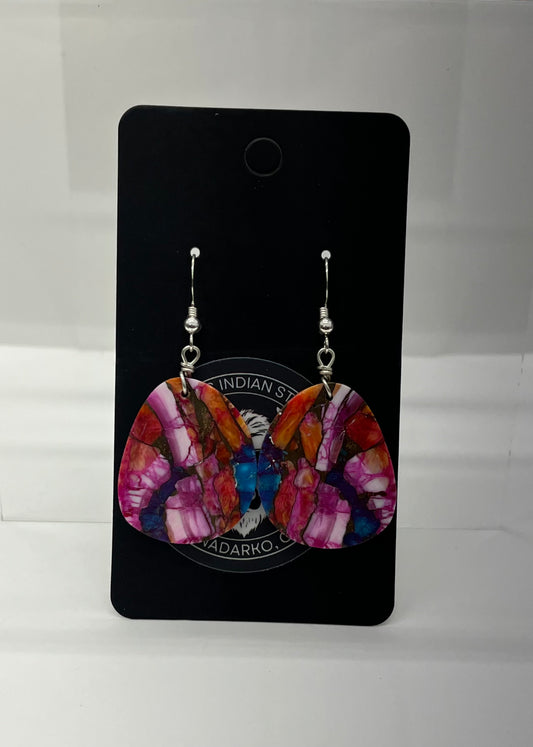 Pink Dahlia Turquoise Slab Earrings