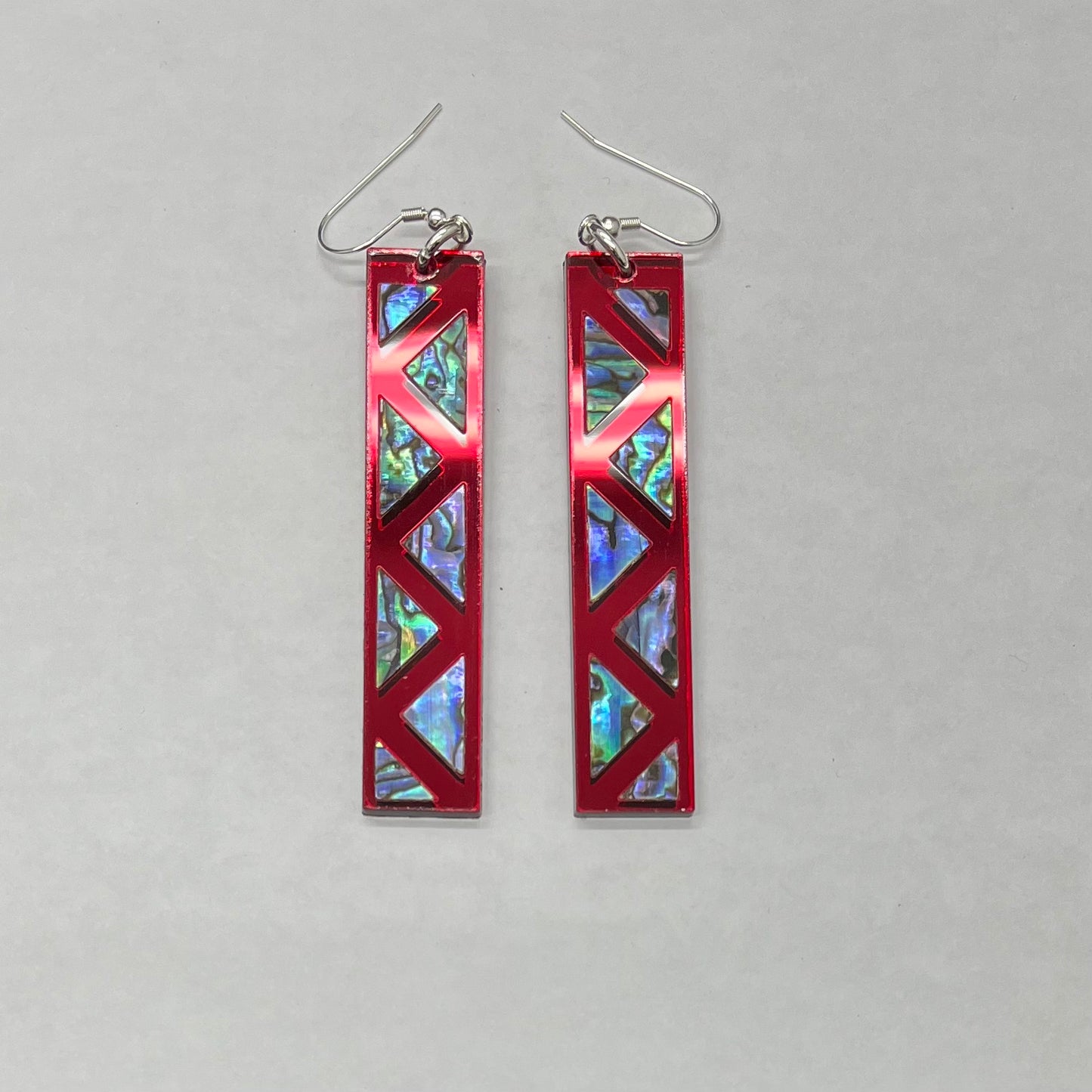 Warrior Spirit earrings, red acrylic and Abalone