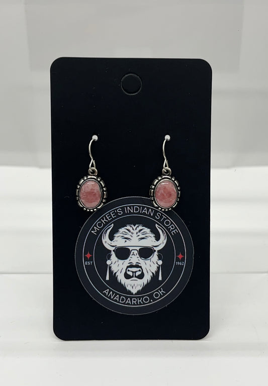 Small Rhodochrosite and Sterling Silver Oval Shaped Earrings