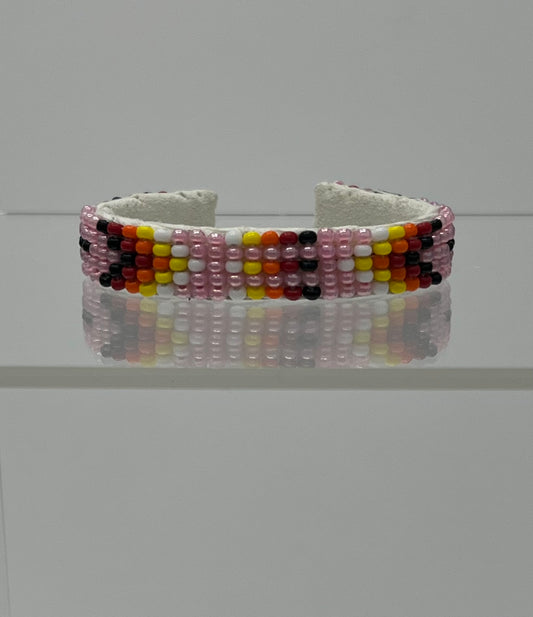 Beaded Baby Cuff Bracelet; Pink with Fire Colors