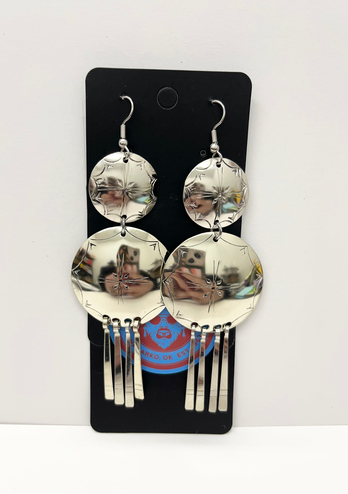 German Silver, Long Shield Earrings