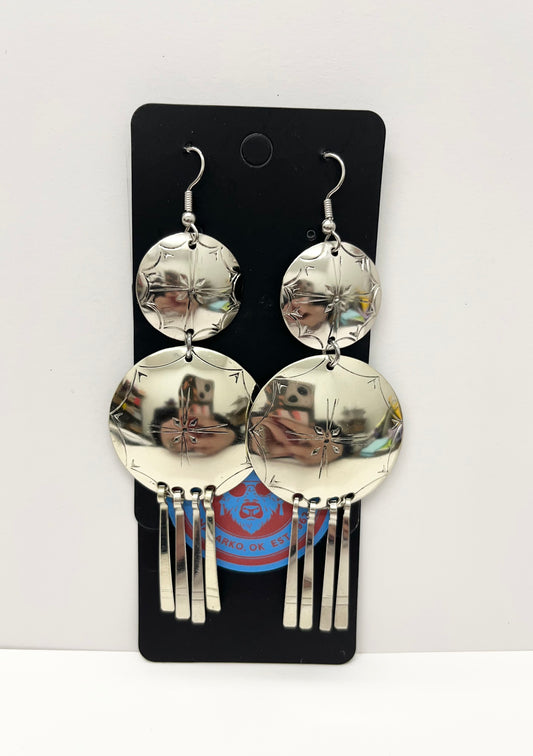 German Silver, Long Shield Earrings