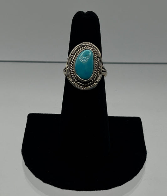 Turquoise and Sterling Silver "Bean" Shaped Ring; Size 7