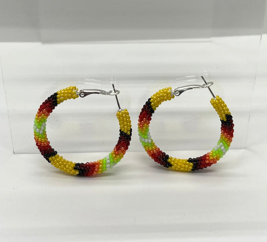 Medium Beaded Hoop Earrings; Gold