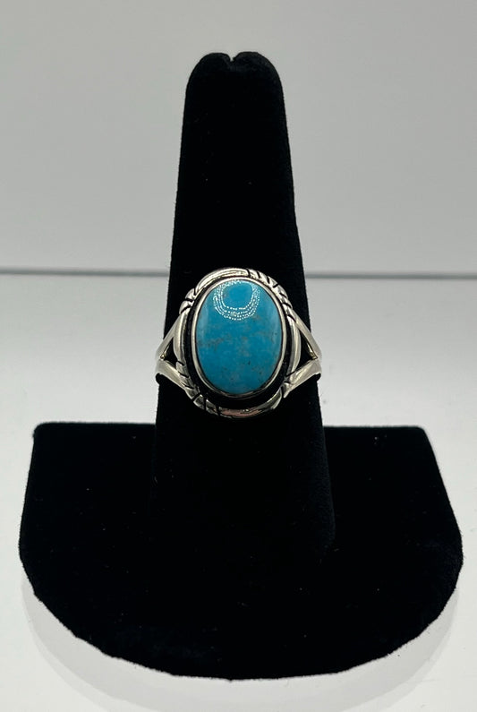 Blue Turquoise and Sterling Silver Ring; Size 8.75