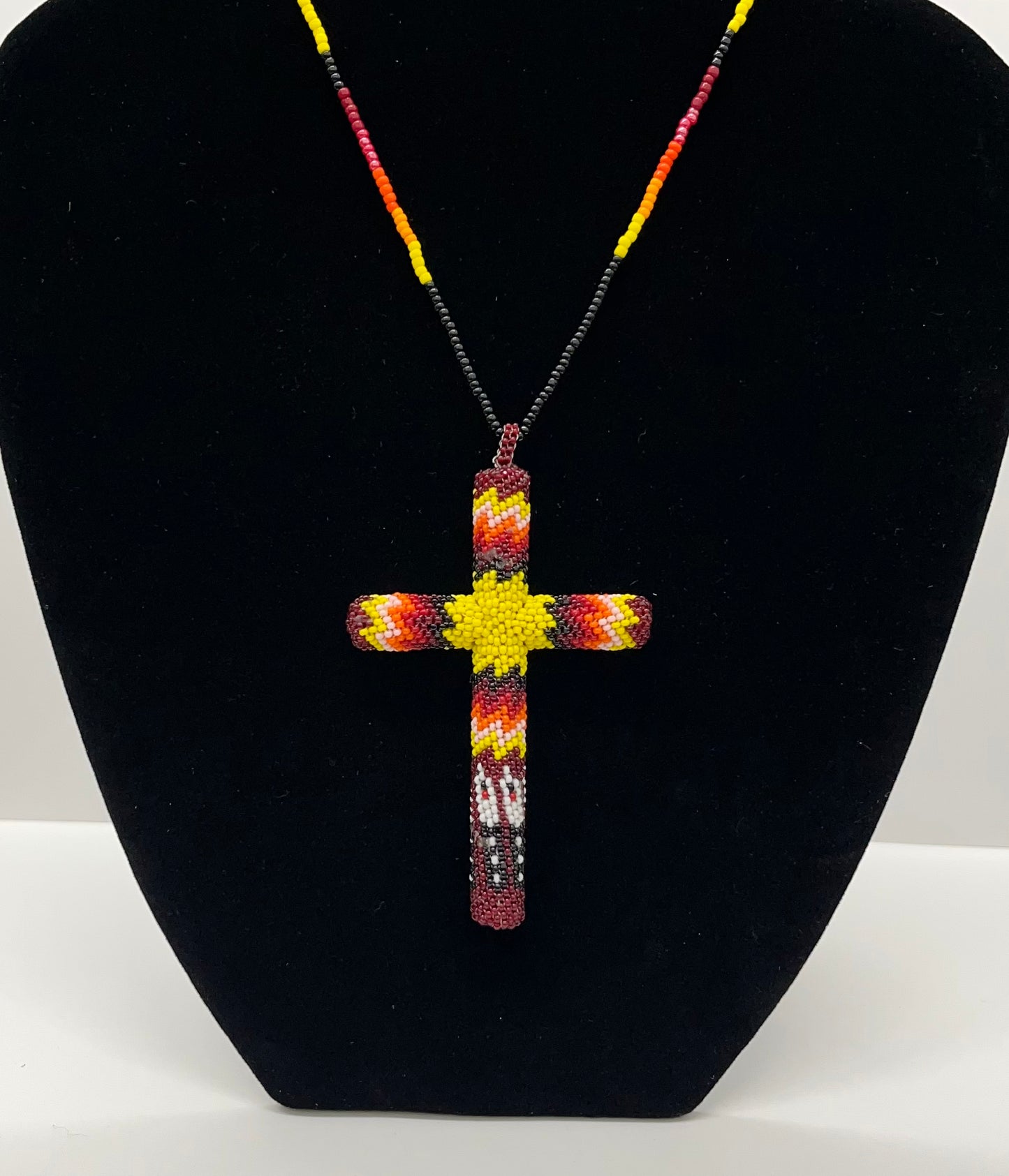 Beaded Cross; Maroon and Gold