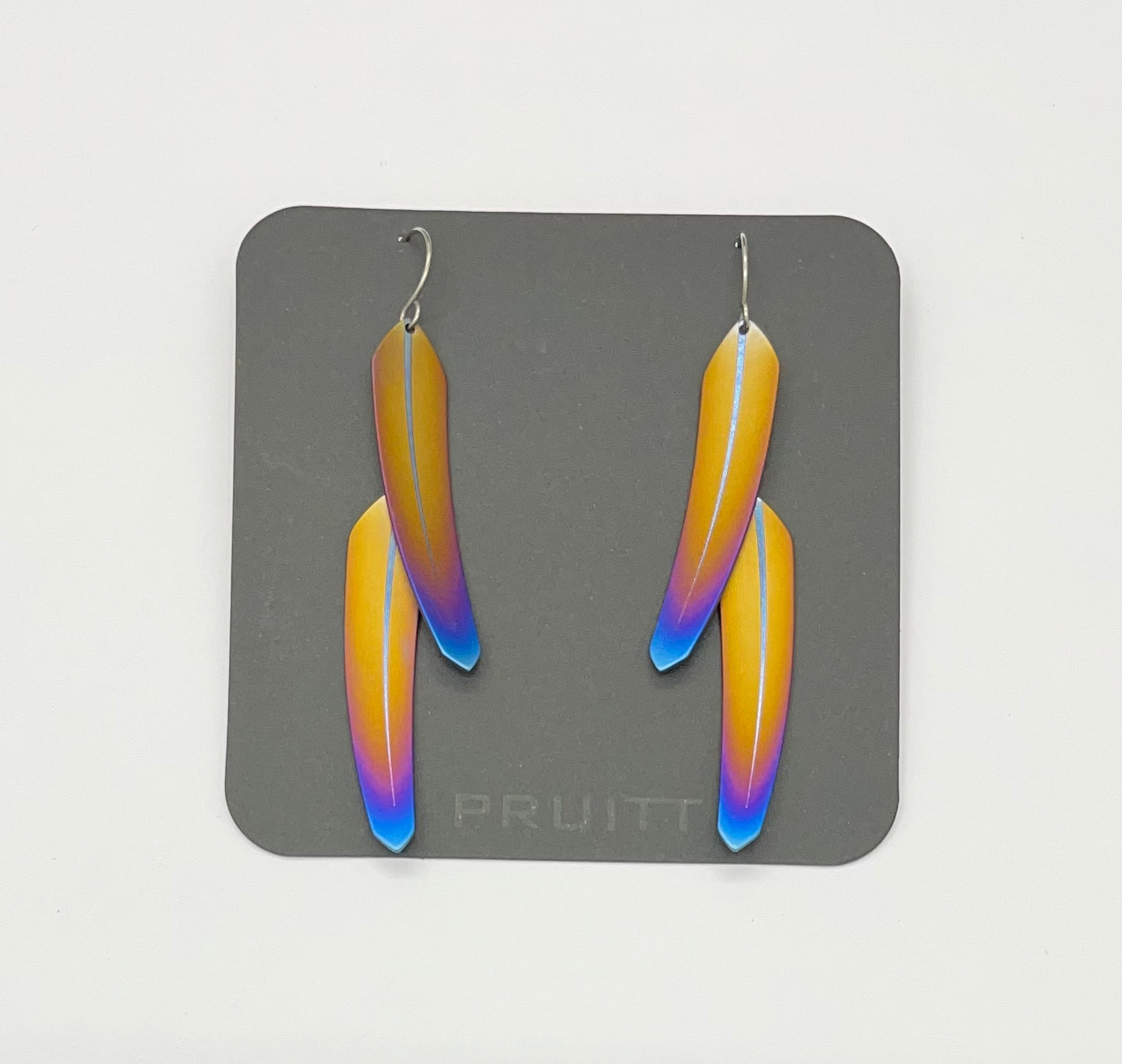 Pat Pruitt Titanium Small Double Feather Earrings Bronze with Iridescent Tips