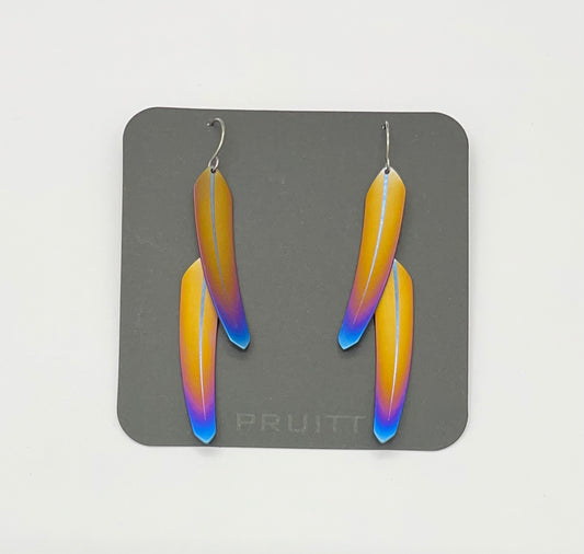 Pat Pruitt Titanium Small Double Feather Earrings Bronze with Iridescent Tips