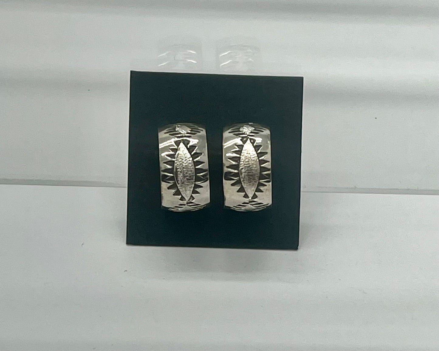 Small Sterling Silver Hoop Earrings with Tribal Design