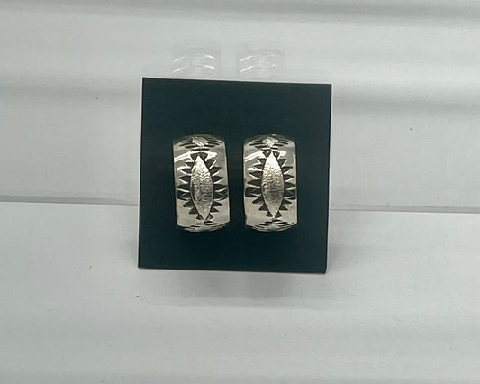 Small Sterling Silver Hoop Earrings with Tribal Design