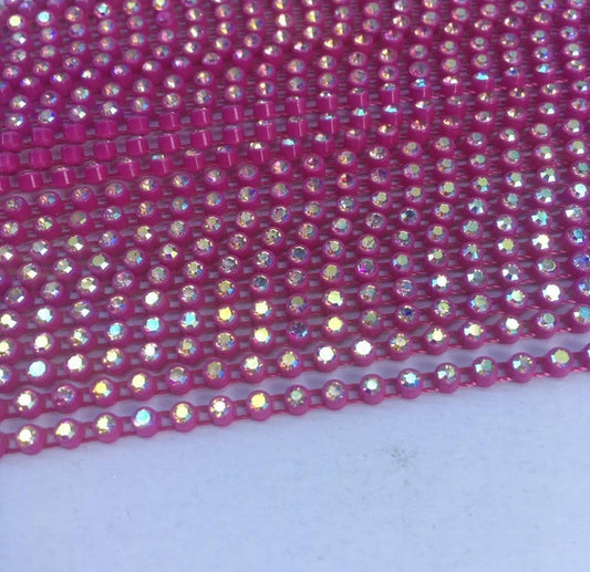 Rhinestone Banding; SS6 AB Deep Pink (per yard)