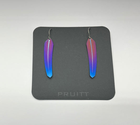 Pat Pruitt Titanium Small Feather Earrings Purple with Dark Blue Tips