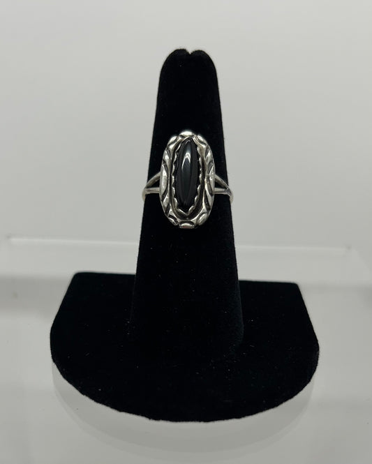 Onyx and Sterling Silver Oval Shaped Ring