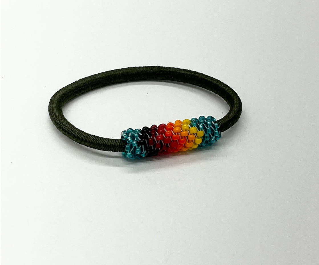 Beaded Hair Ties; Olive/Teal