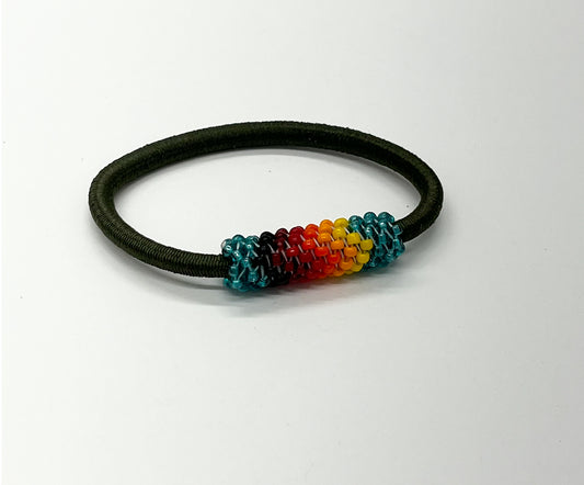 Beaded Hair Ties; Olive/Teal