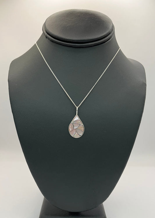 Small Pink Mother of Pearl Inlay Pendant with Chain